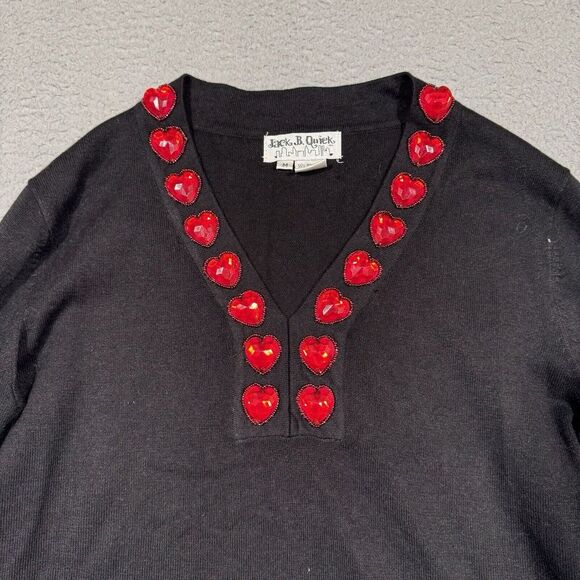 Vintage Jack B. Quick Womens Sweater Black Heart Gem V-Neck Long Sleeve M - Picture 4 of 10